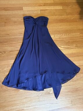 David's Bridal Strapless Royal Blue Chiffon Cocktail Dress